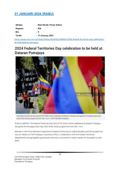 2024 Federal Territories Day celebration to be held at Dataran Putrajaya