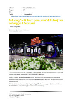 Peluan 'naik trem percuma' di Putrajaya sehingga 4 Februari