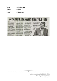 Penduduk Malaysia kini 34.1 Juta