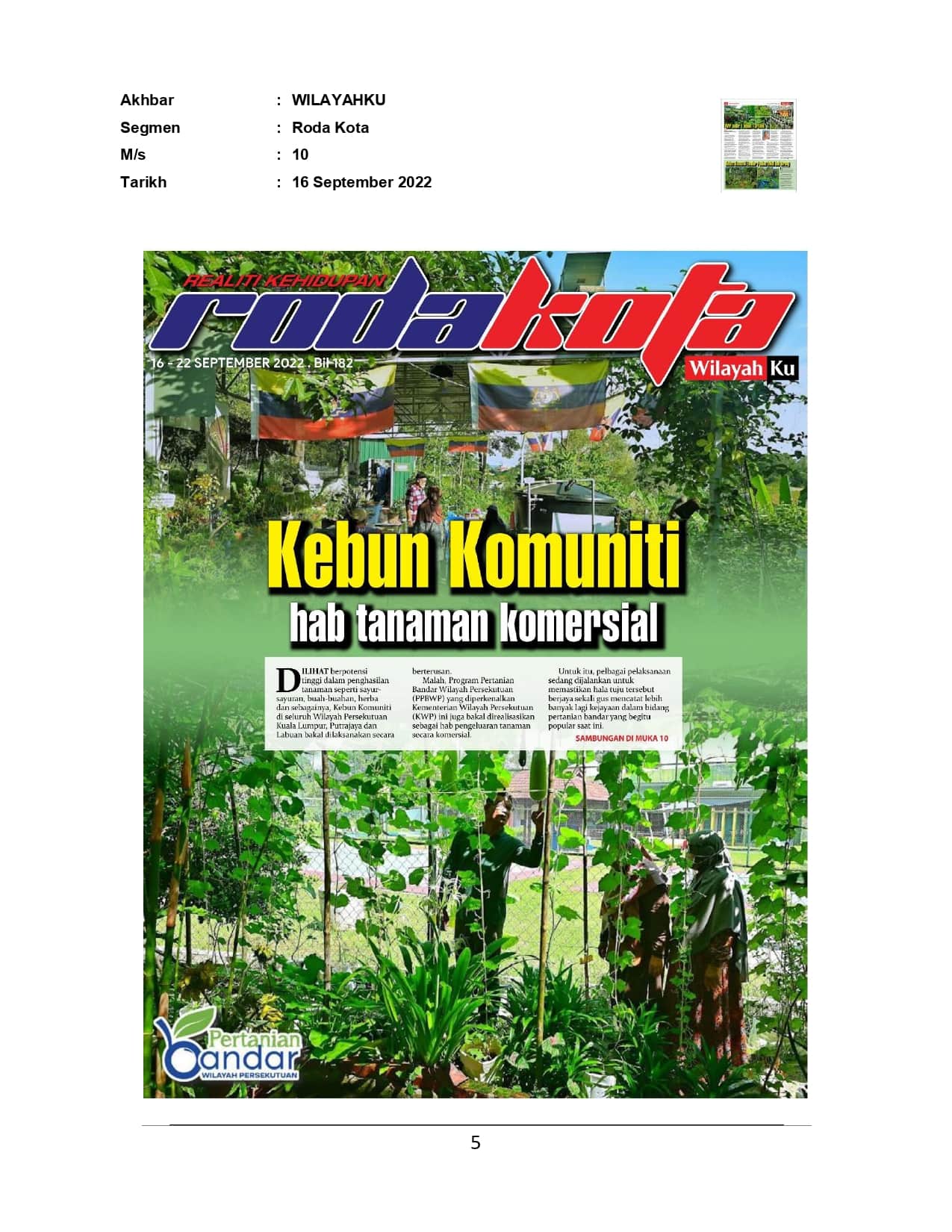 Kebun Komuniti hab tanaman komersial