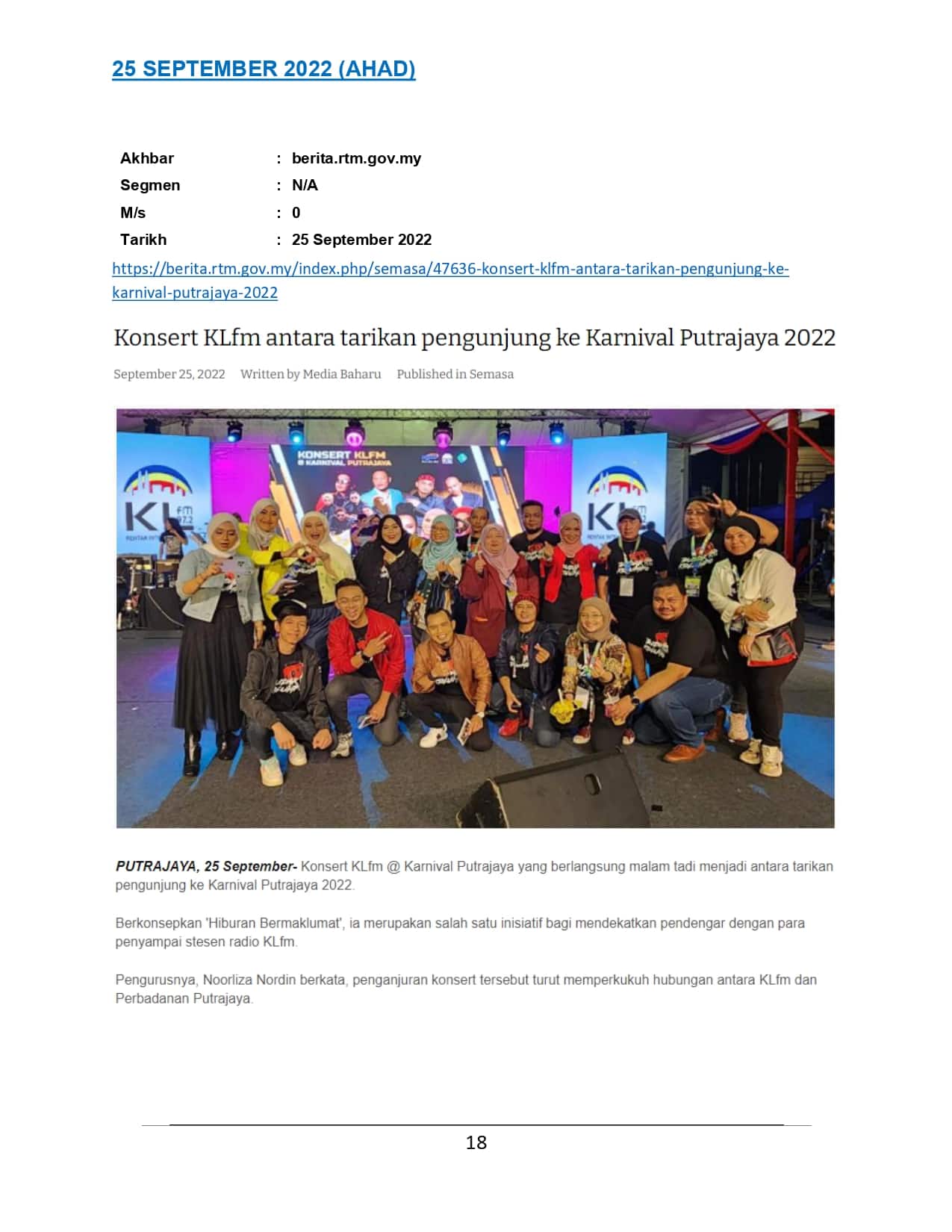 Konsert KLFM antara tarikan pengunjung ke Karnival Putrajaya 2022