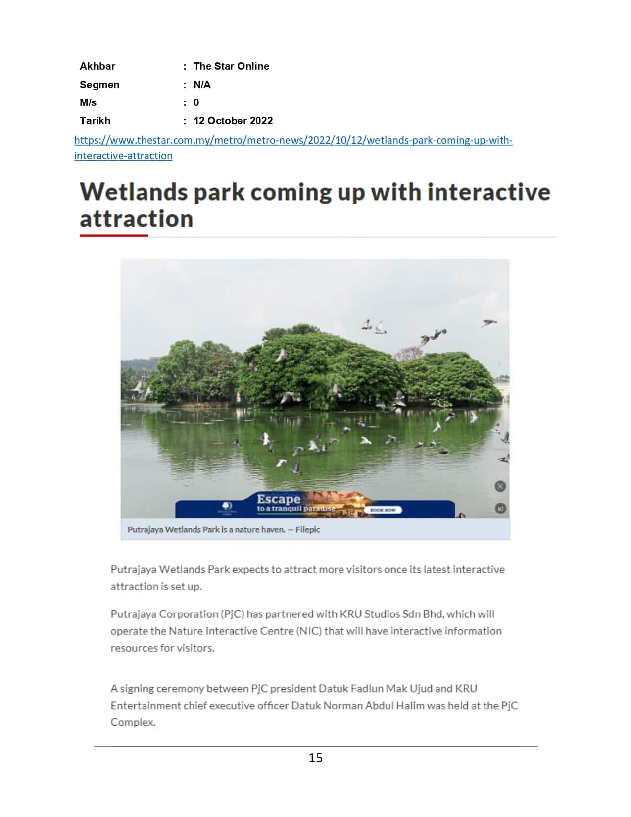 Wetlands park coming up with interactive attraction