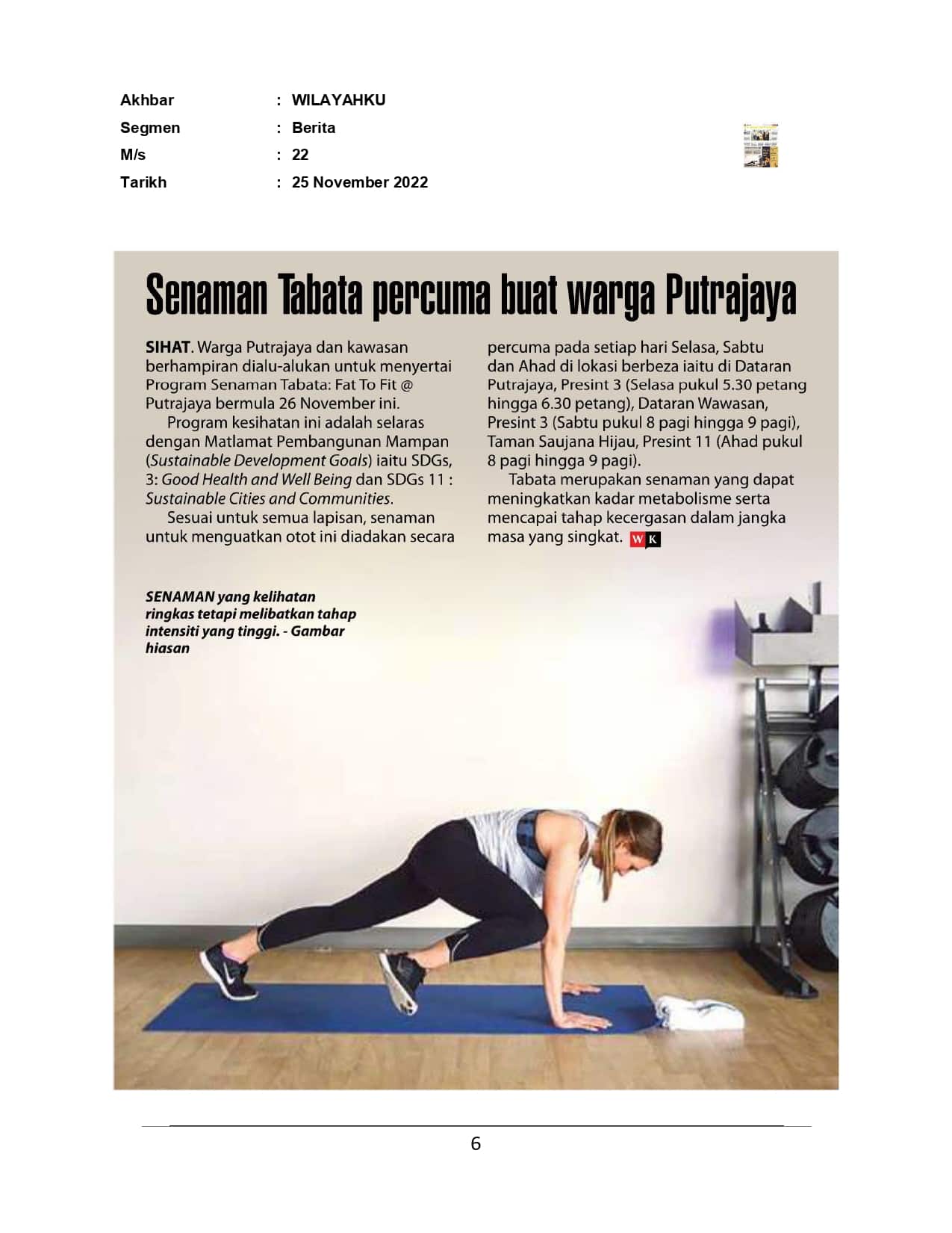 Senaman Tabata Percuma Buat Warga Putrajaya
