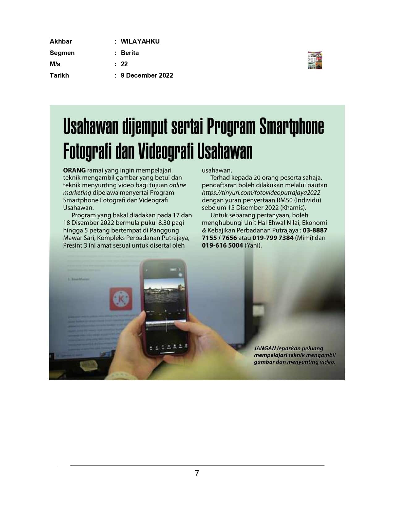 Usahawan Dijmput Sertai Program Smartphone Fotografi Dan Videografi Usahawan