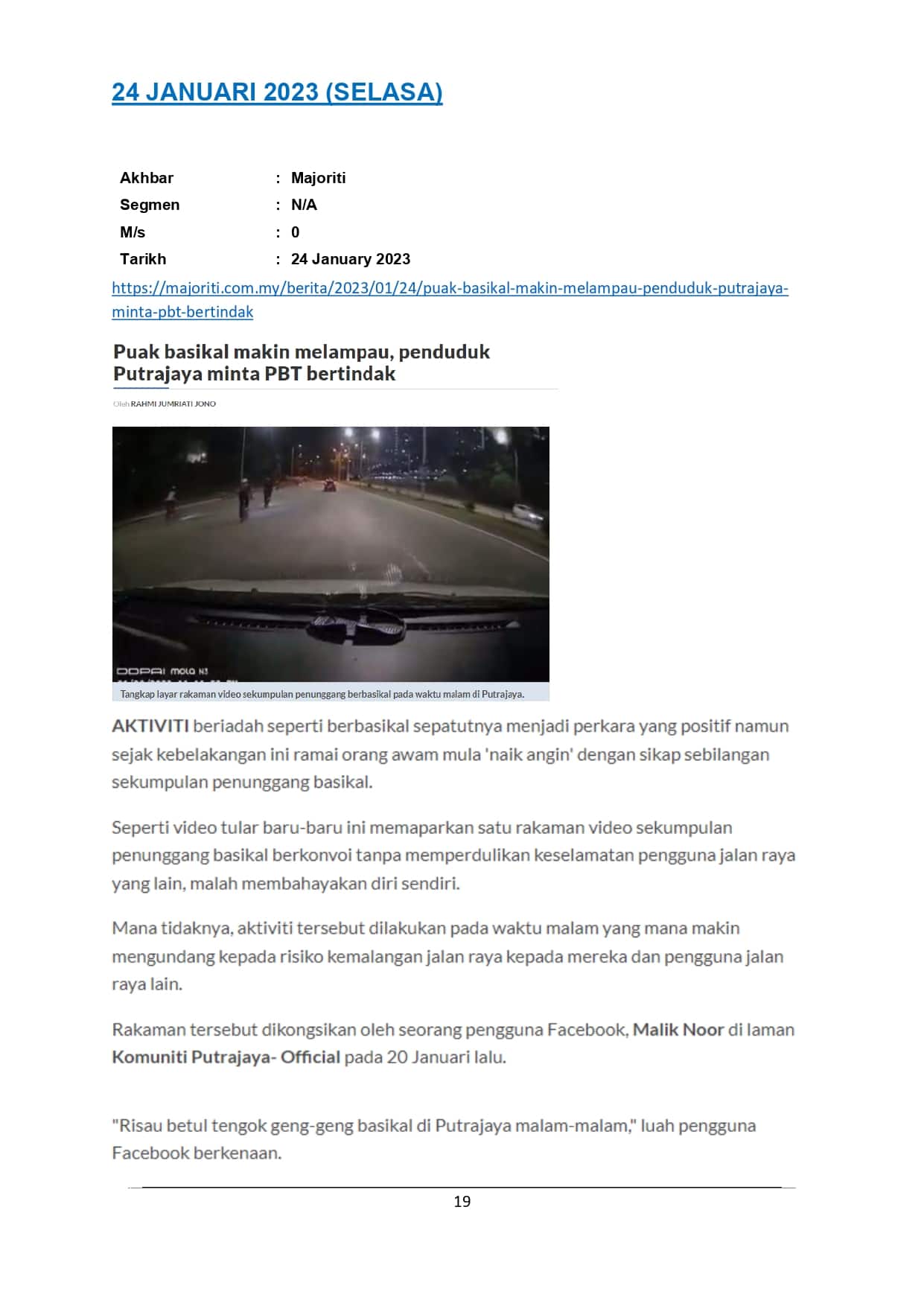 Puak basikal makin melampau, penduduk Putrajaya minta PBT bertindak
