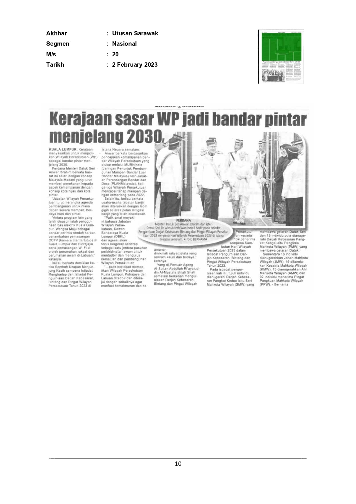 Kerajaan sasar WP jadi bandar pintar menjelang 2030