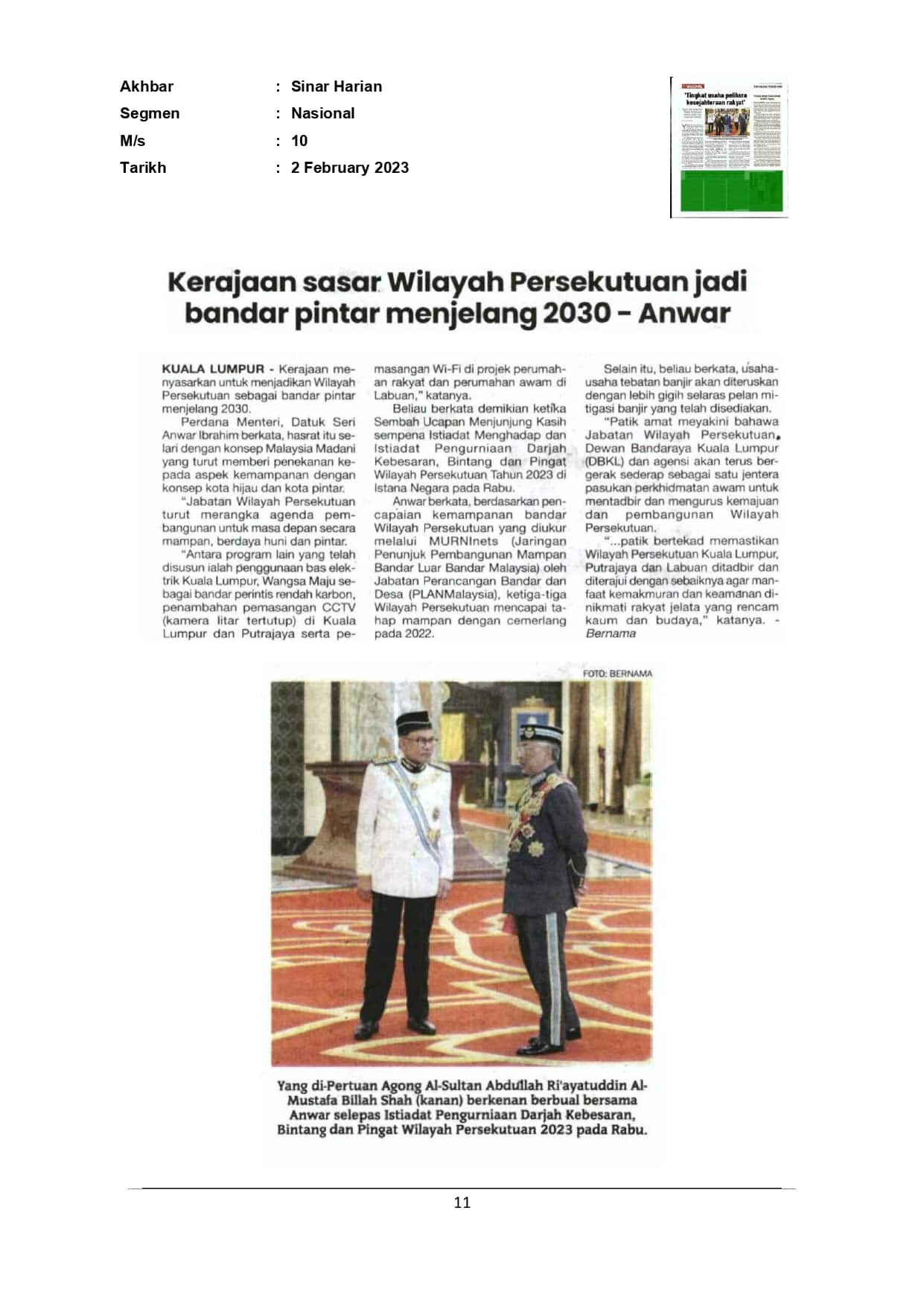 Kerajaan sasar WP jadi bandar pintar menjelang 2030