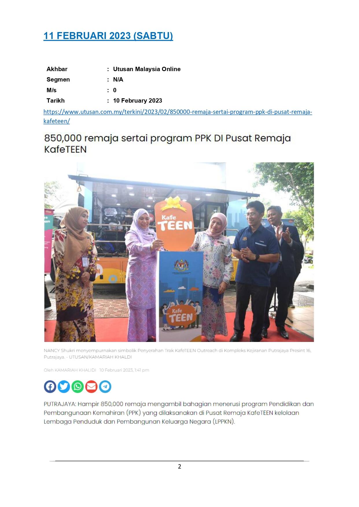 850,000 remaja sertai program PPK di pusat remaja kafeTEEN