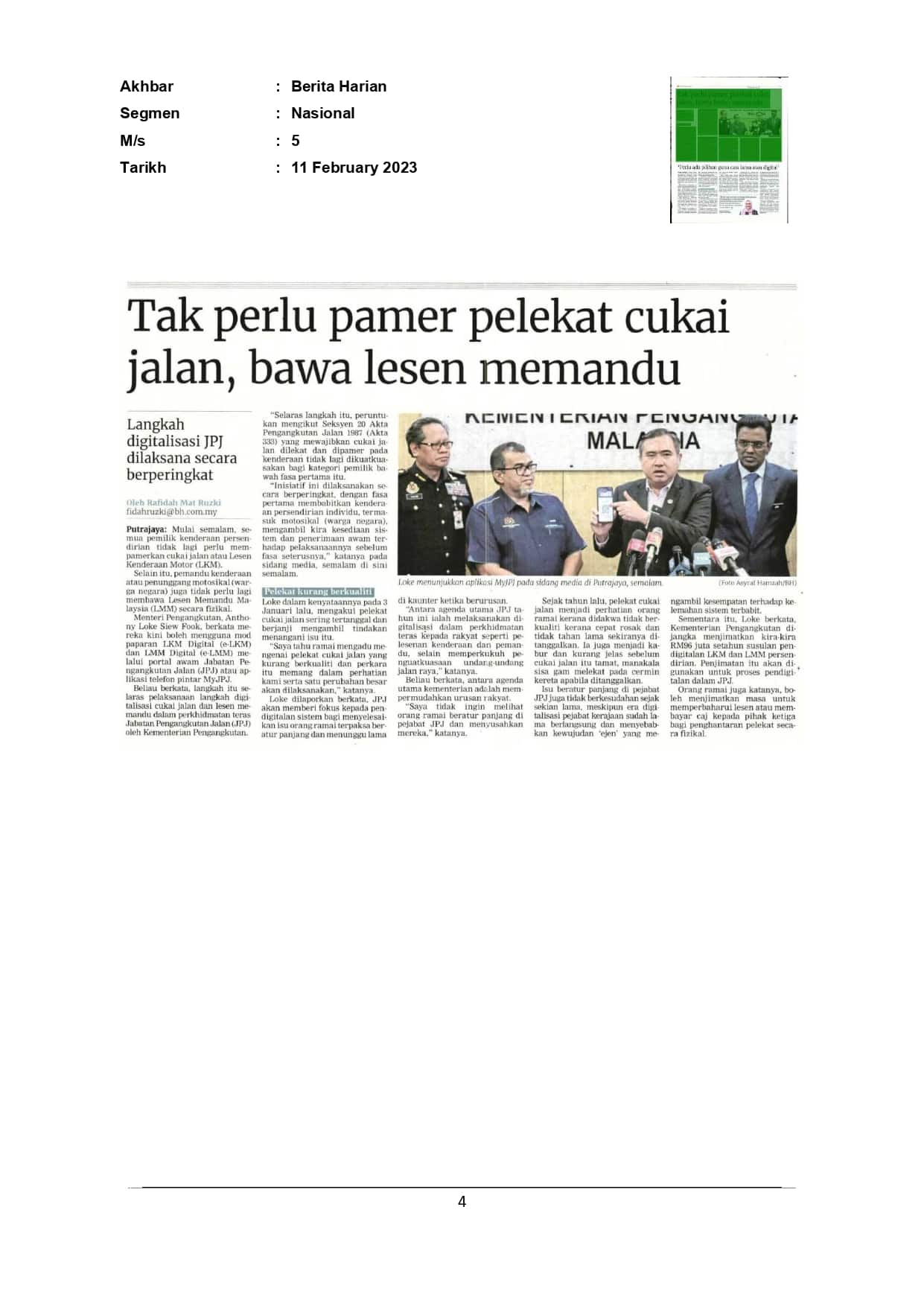Tak perlu pamer pelekat cukai jalan, bawa lesen memandu