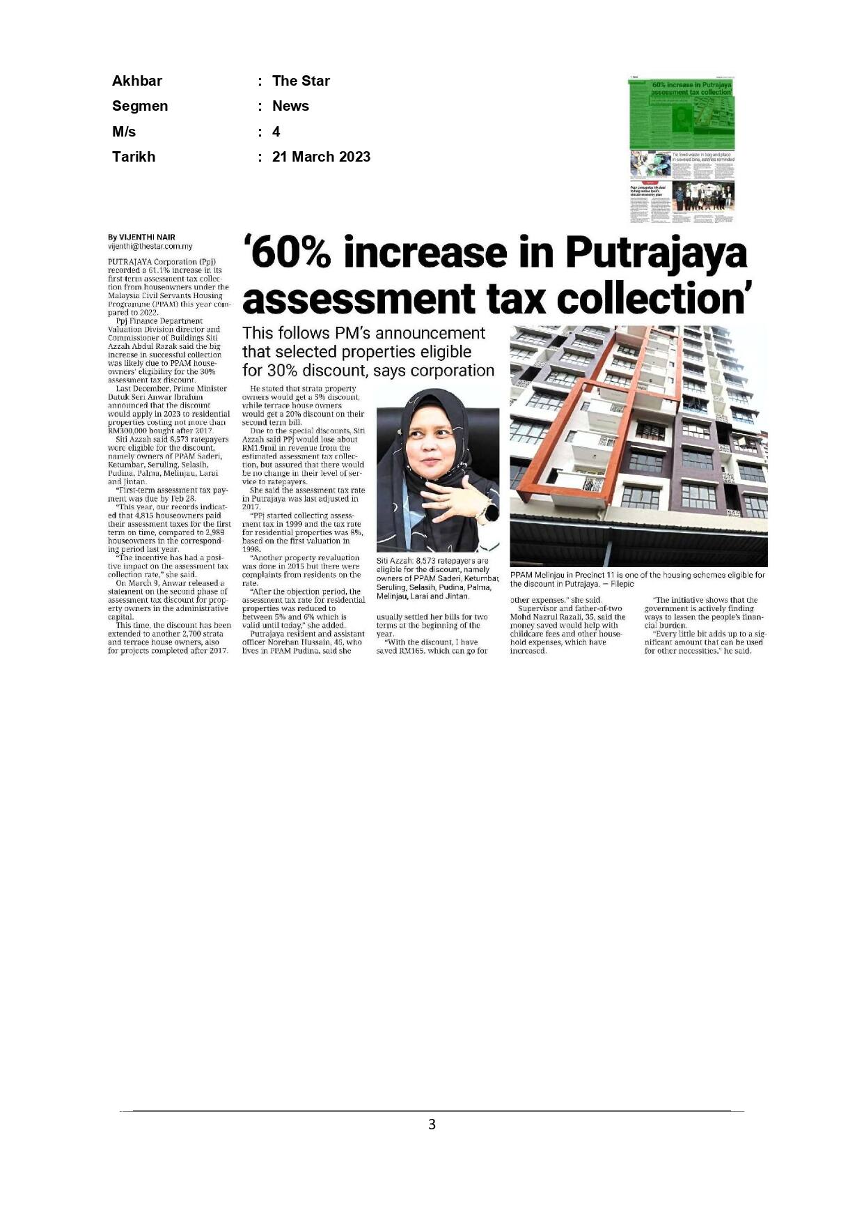 '60% increase in Putrajaya assessment tax collection'