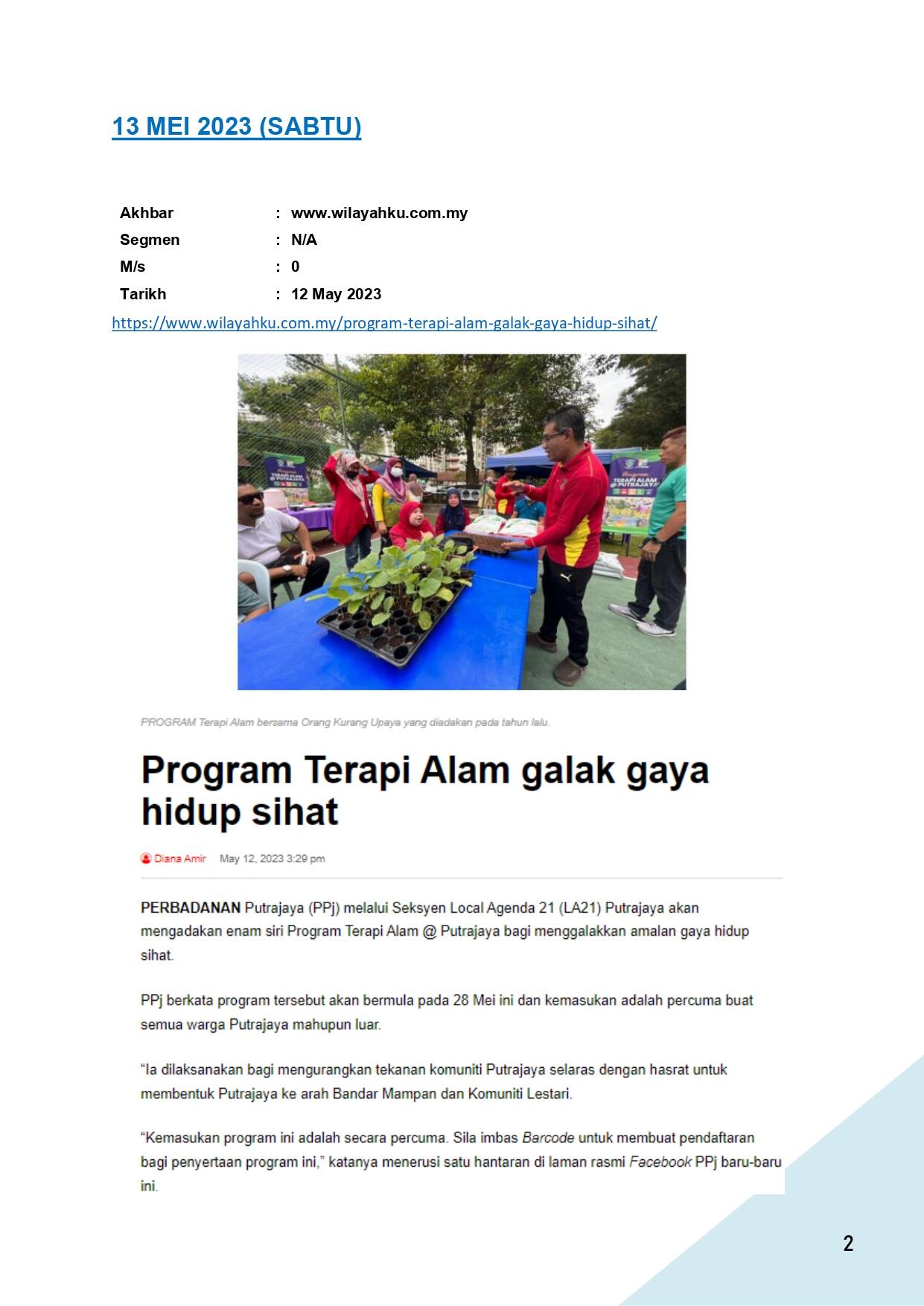 Program terapi alam galak gaya hidup sihat