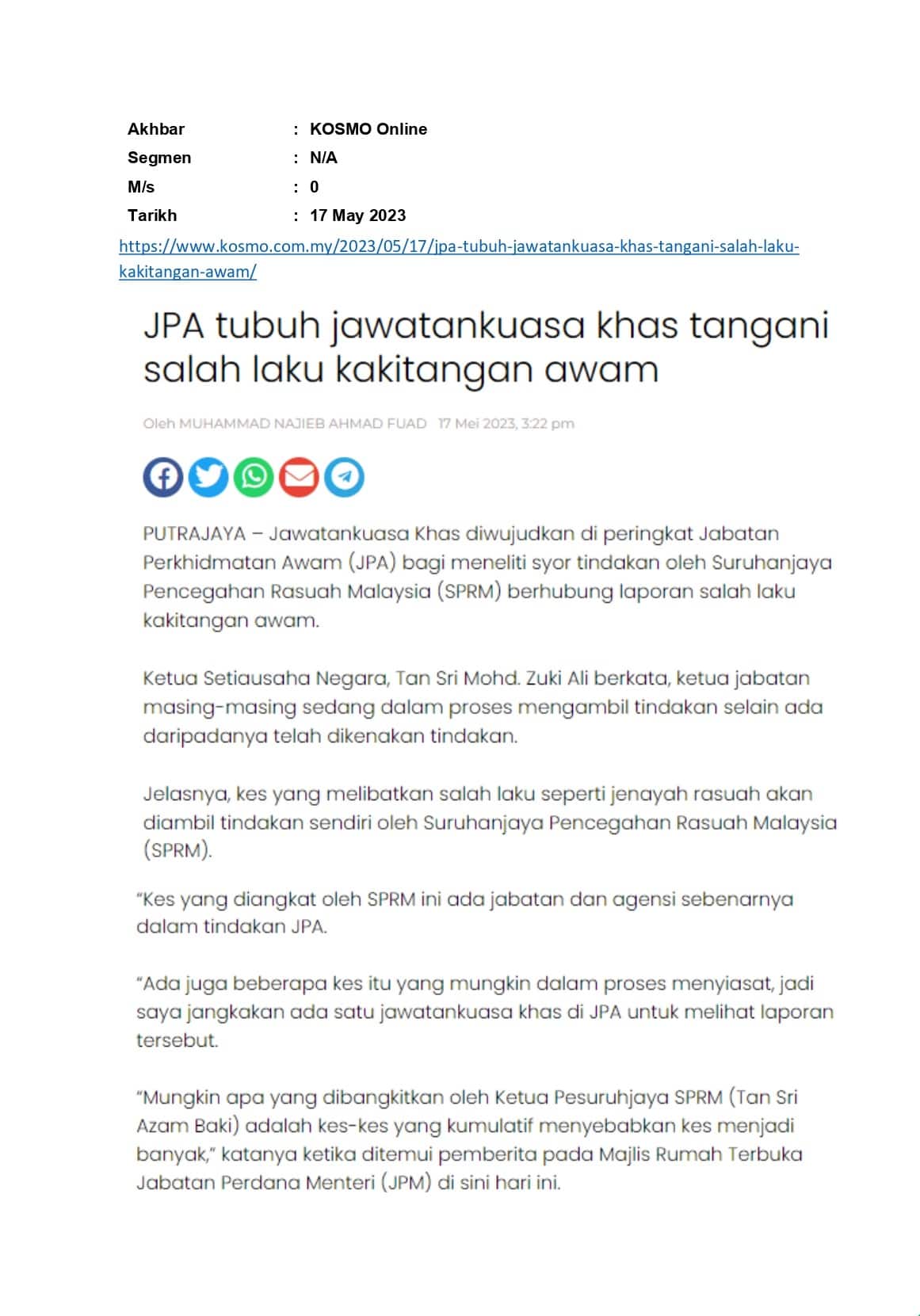 JPA tubuh jawatankuasa khas tangani salah laku kakitangan awam