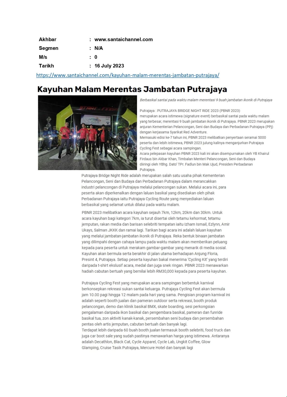 Kayuhan Malam Merentas Jambatan Putrajaya
