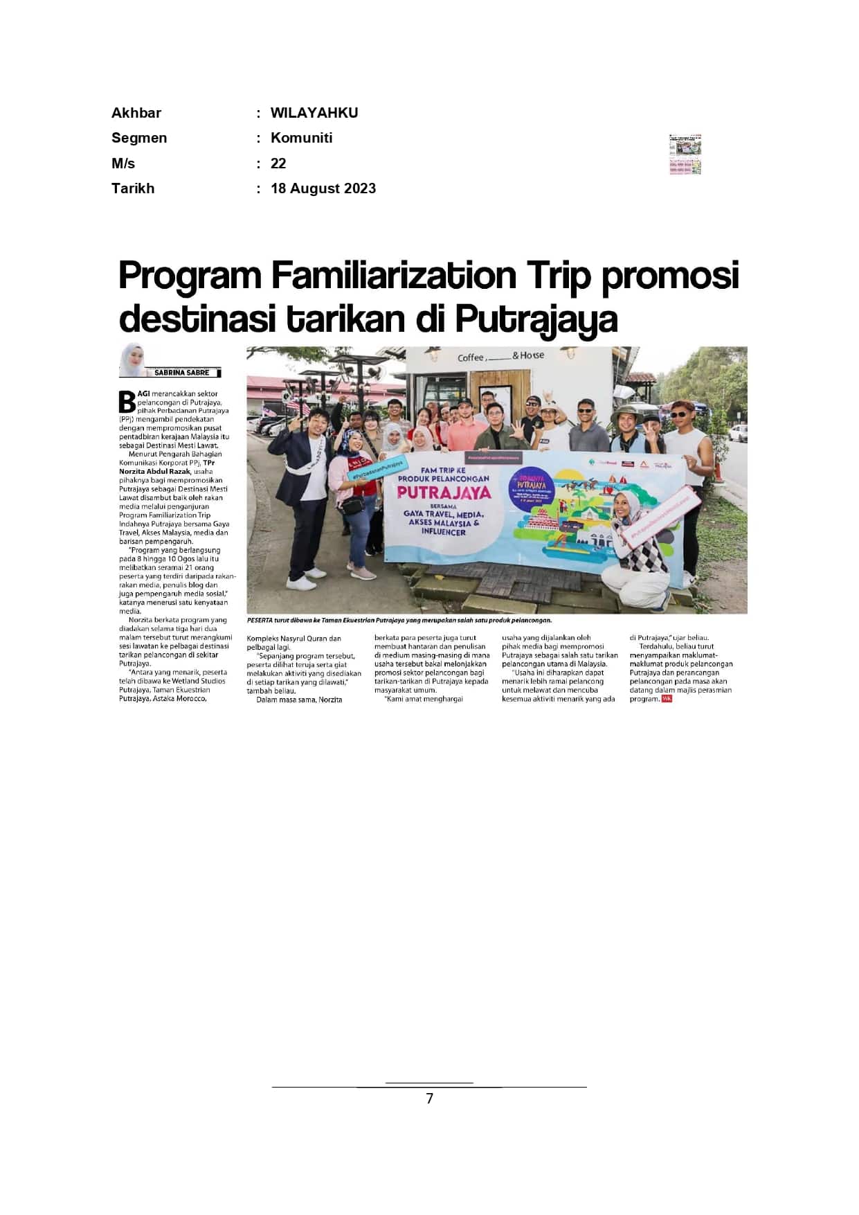 Program Familiarization Trip promosi destinasi tarikan di Putrajaya