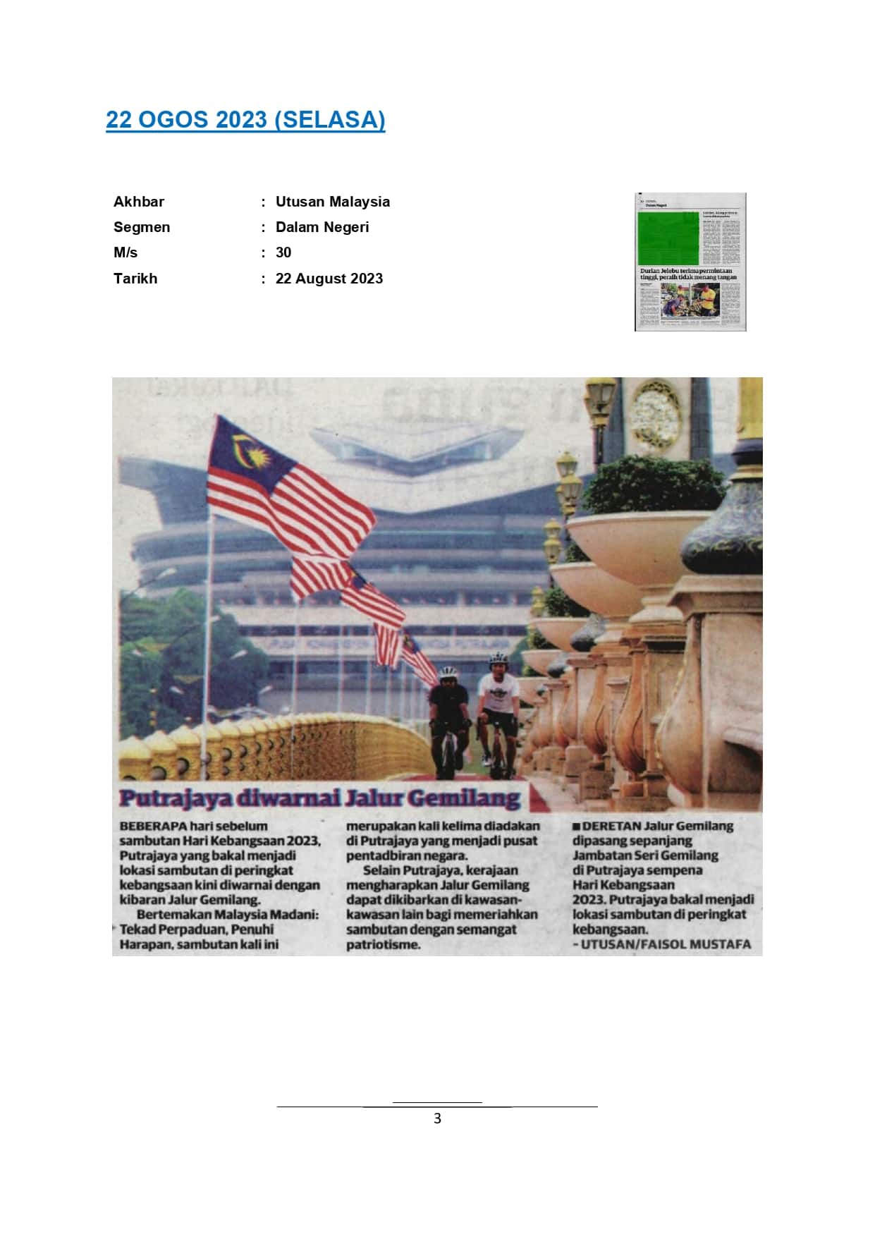 Putrajaya diwarnai Jalur Gemilang