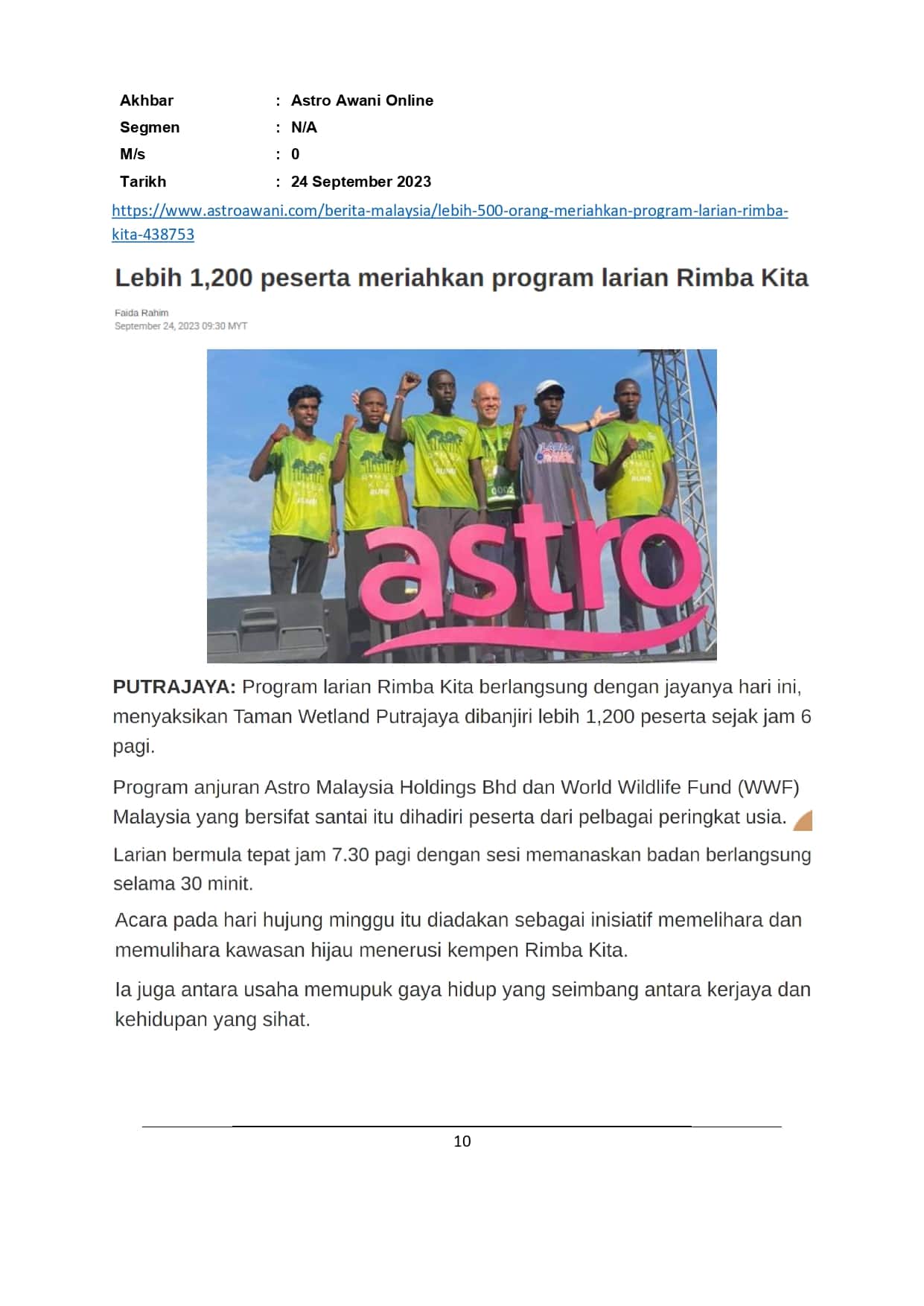 Lebih 1,200 peserta meriahkan program larian Rimba Kita