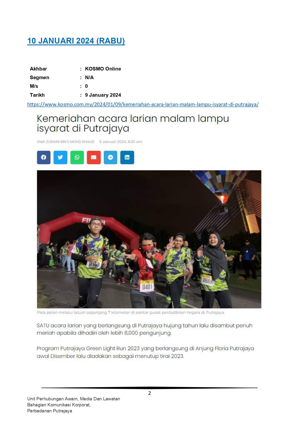 Kementerian acara larian malam lampu isyarat di Putrajaya