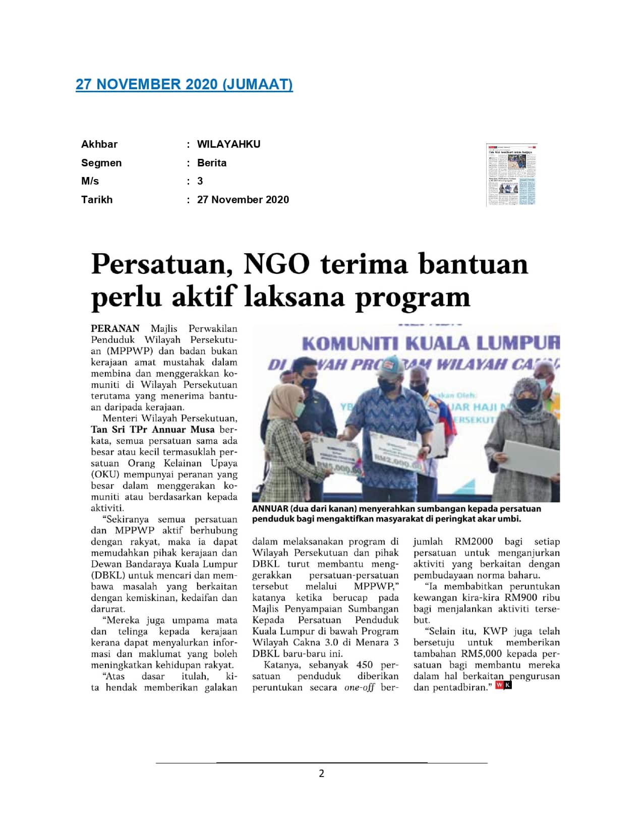 Persatuan, NGO terima bantuan perlu aktif laksana program
