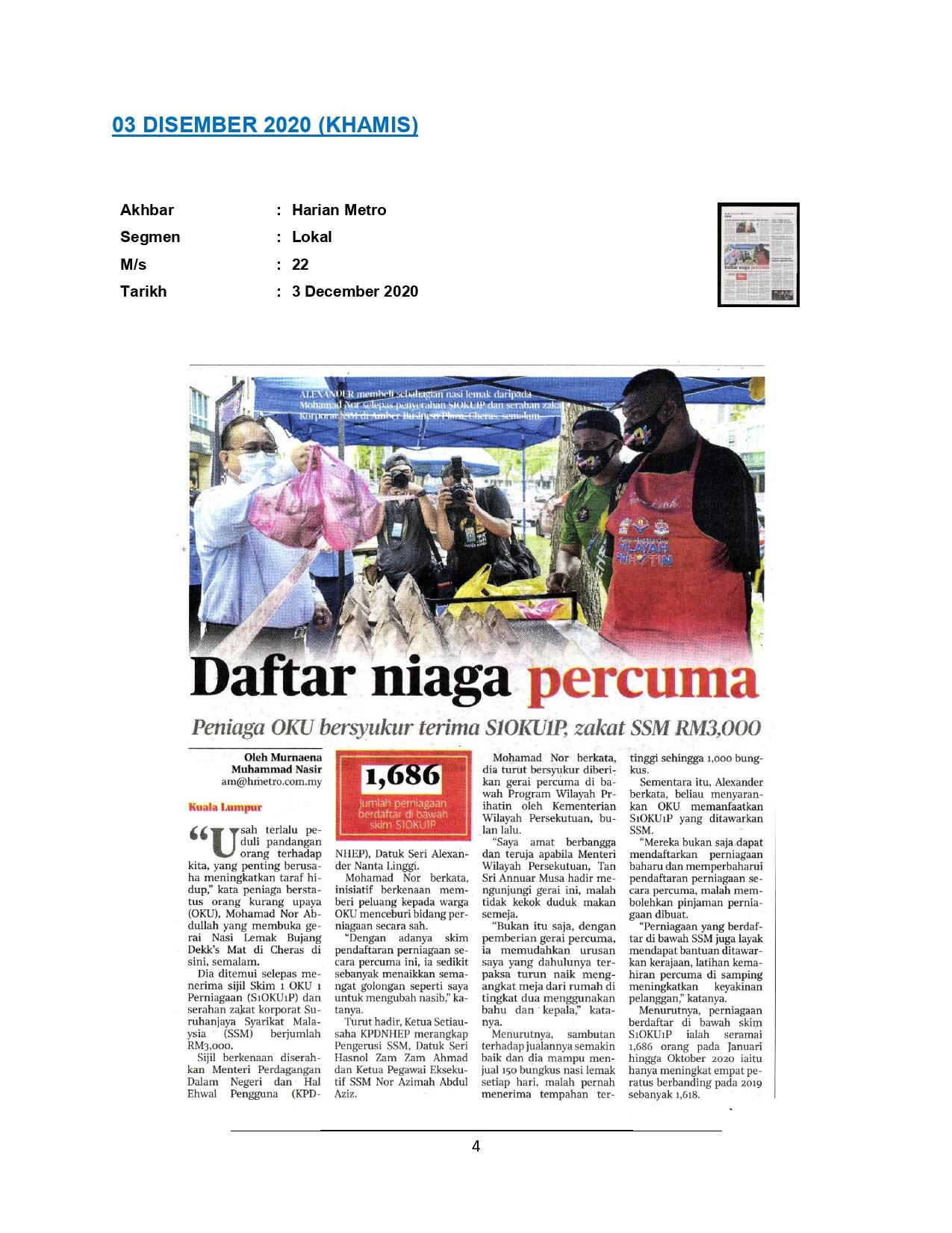 Daftar niaga percuma - Peniaga OKU bersyukur terima S1OKU1P, Zakat SSM RM3,000