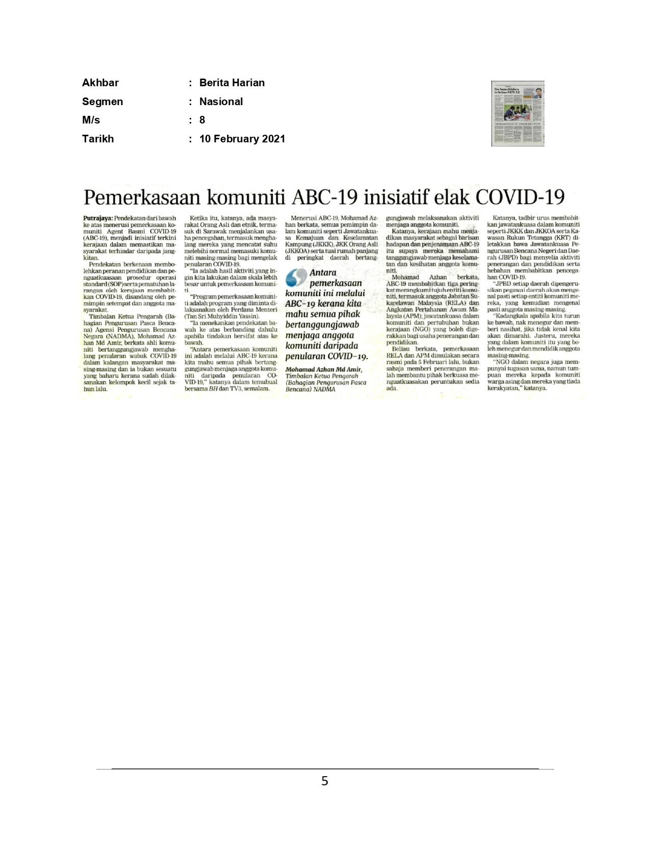 Pemerkasaan komuniti ABC-19 inisiatif elak COVID-19