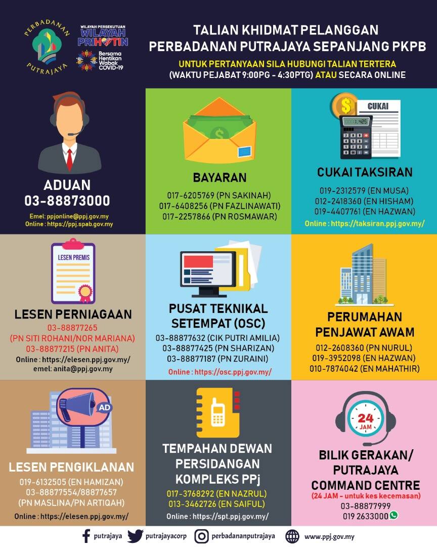 Talian Khidmat Pelanggan Perbadanan Putrajaya (PPj) Dalam Tempoh Perintah Kawalan Pergerakan Bersyarat
