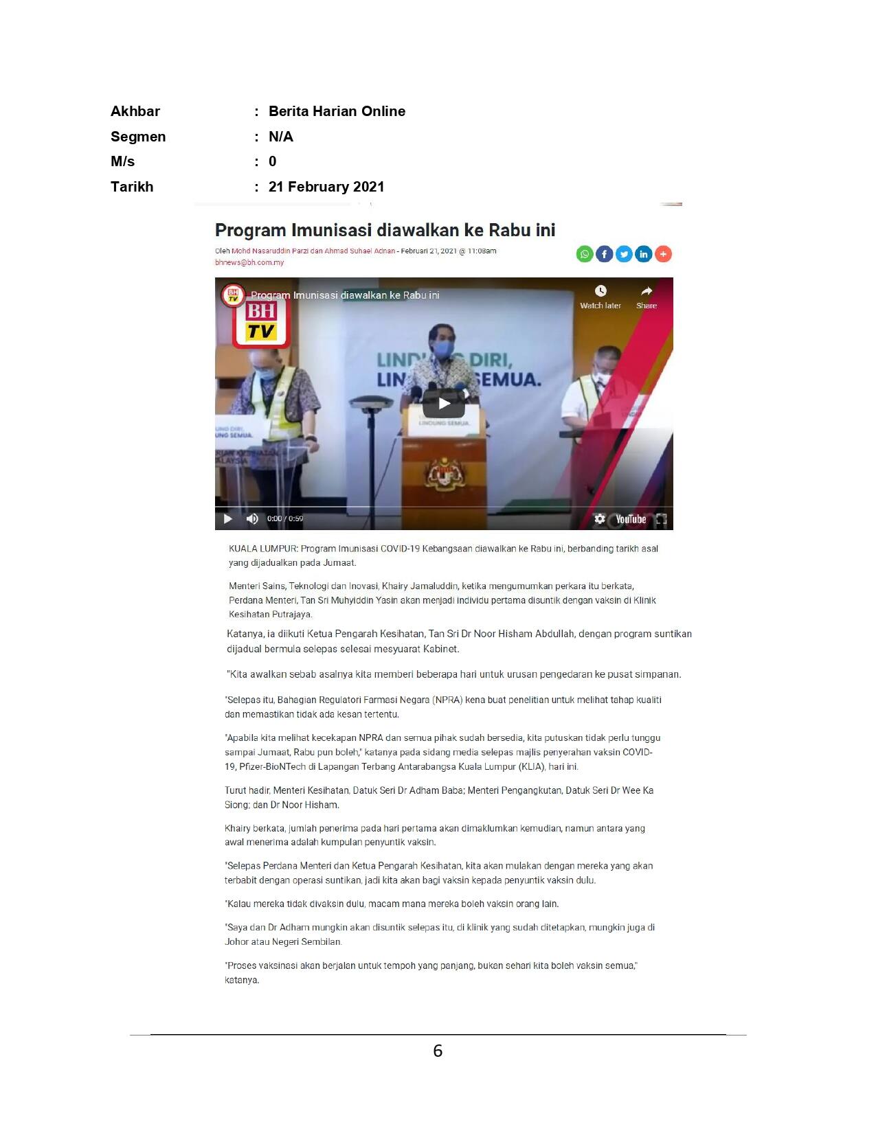 Program Imunisasi diawalkan ke Rabu ini
