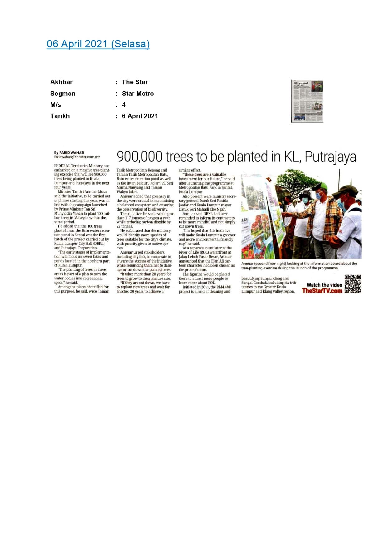 900,000 trees to be planted in KL, Putrajaya