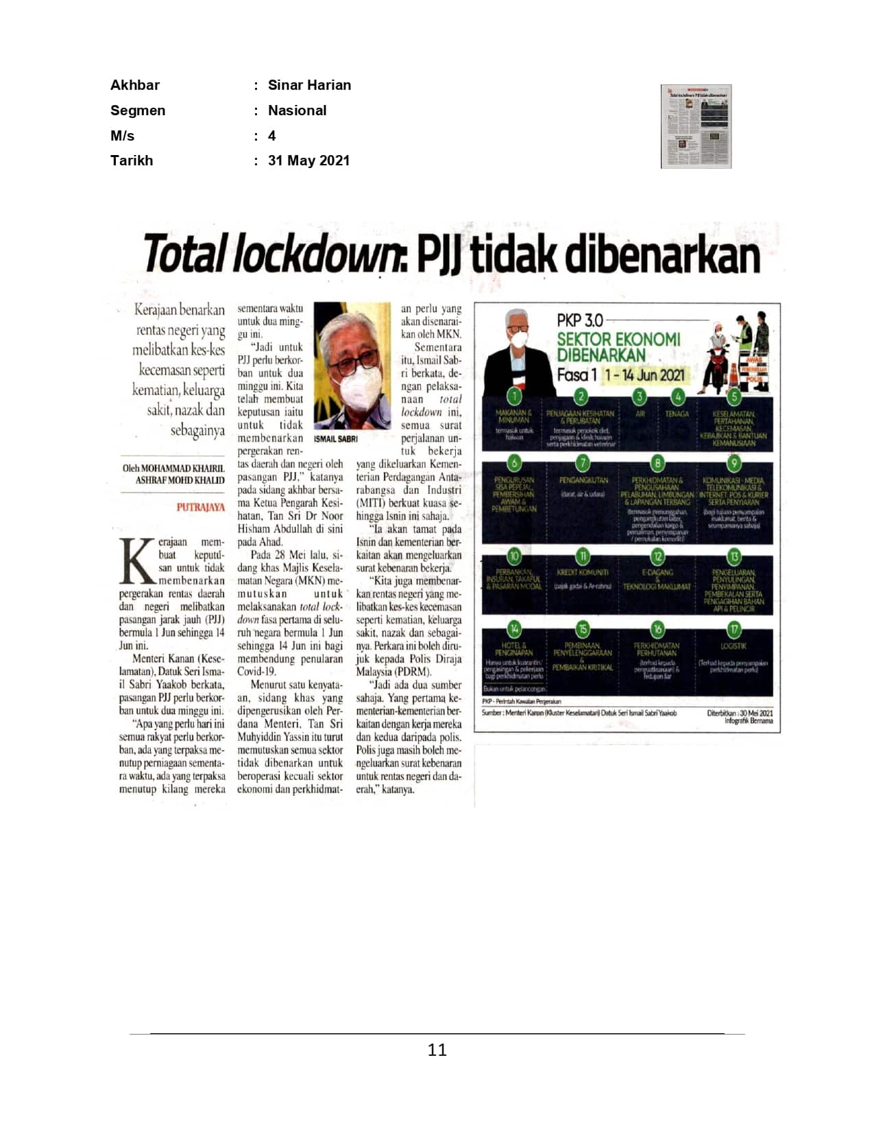 Total lockdown - PJJ tidak dibenarkan