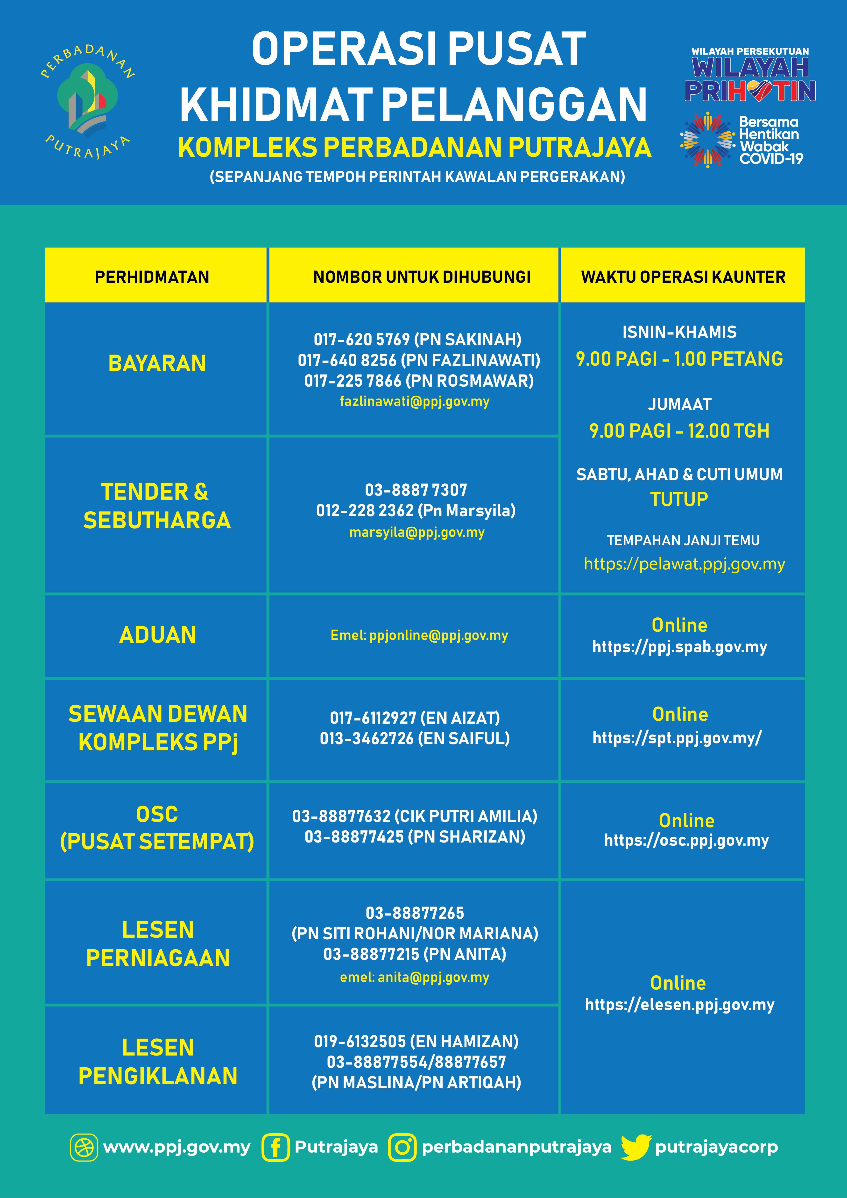 Makluman Pengoperasian Perkhidmatan Kaunter bagi Pejabat Kerajaan dalam Fasa Pertama Pelan Pemulihan Negara