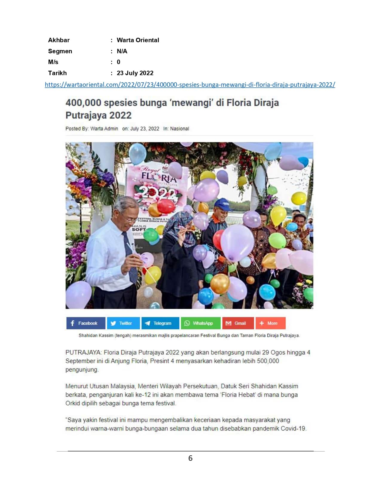 400,000 Spesies bunga 'mewangi' di Floria Diraja Putrajaya 2022