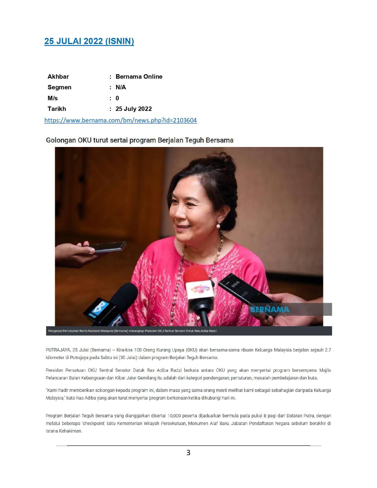 Golongan OKU turut sertai Program Berjalan Teguh Bersama