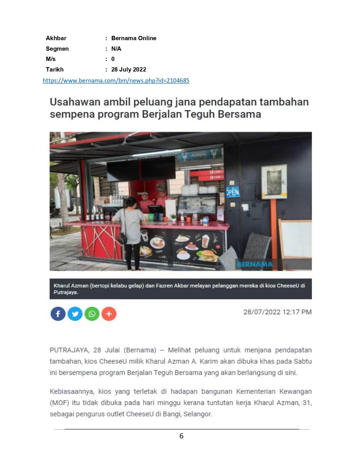 Usahawan ambil peluang jana pendapatan tambahan sempena program Berjalan Teguh Bersama