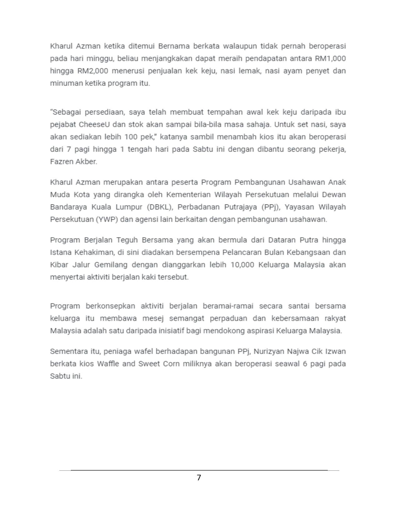 Sambungan 1 : Usahawan ambil peluang jana pendapatan tambahan sempena program Berjalan Teguh Bersama