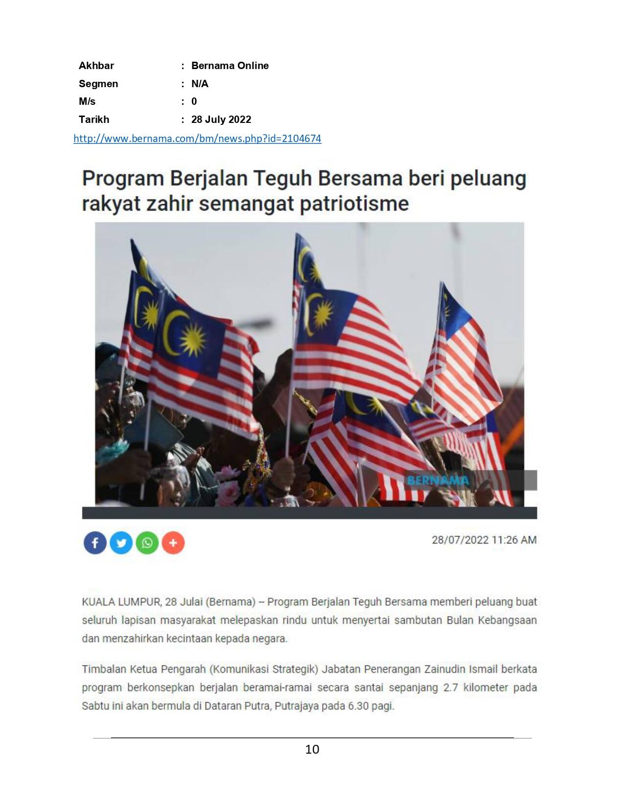 Program Berjalan teguh Bersama beri peluang rakyat zahir semangat patriotisme